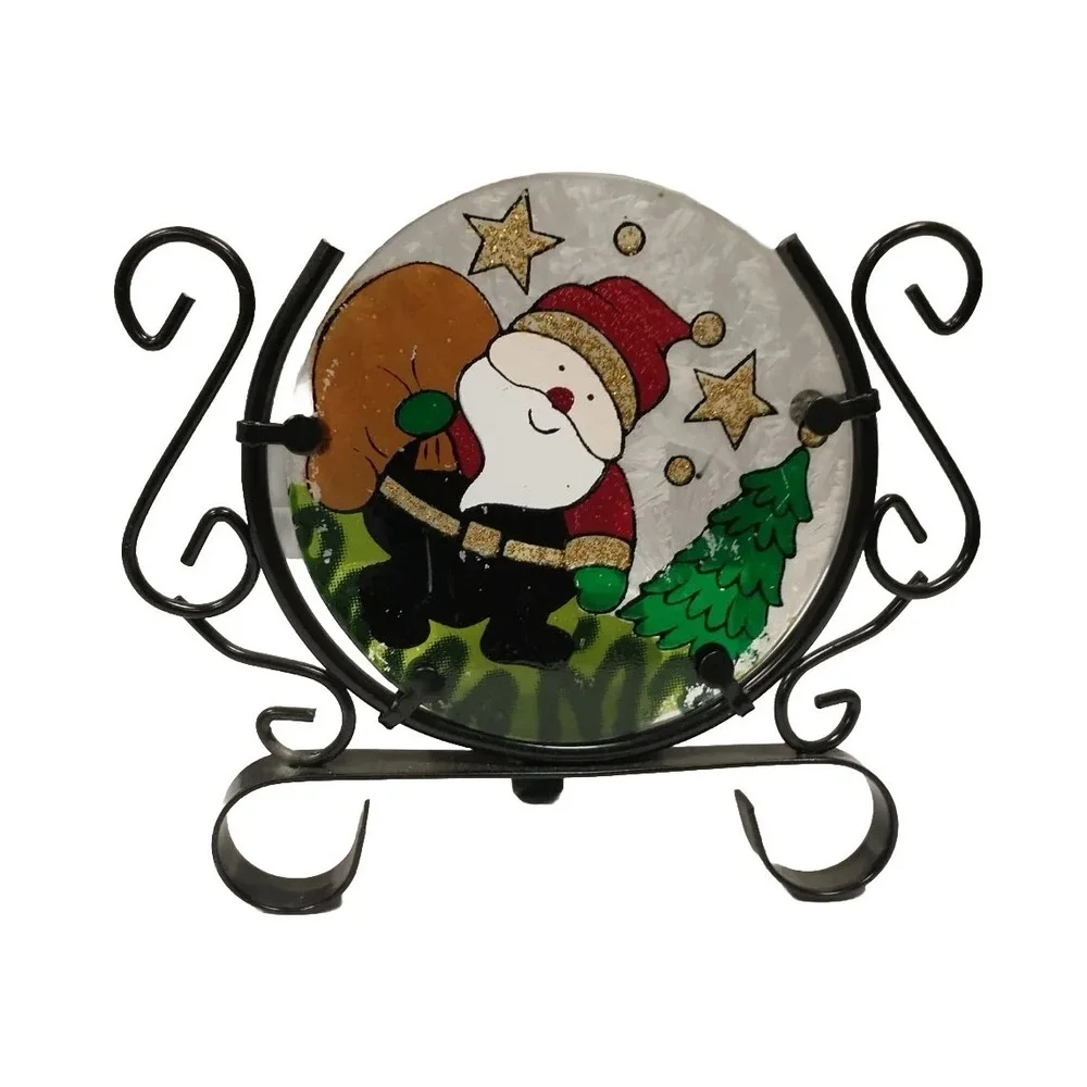 Vintage Santa Claus Metal Christmas Lantern Wire Tea Light Candle Holder